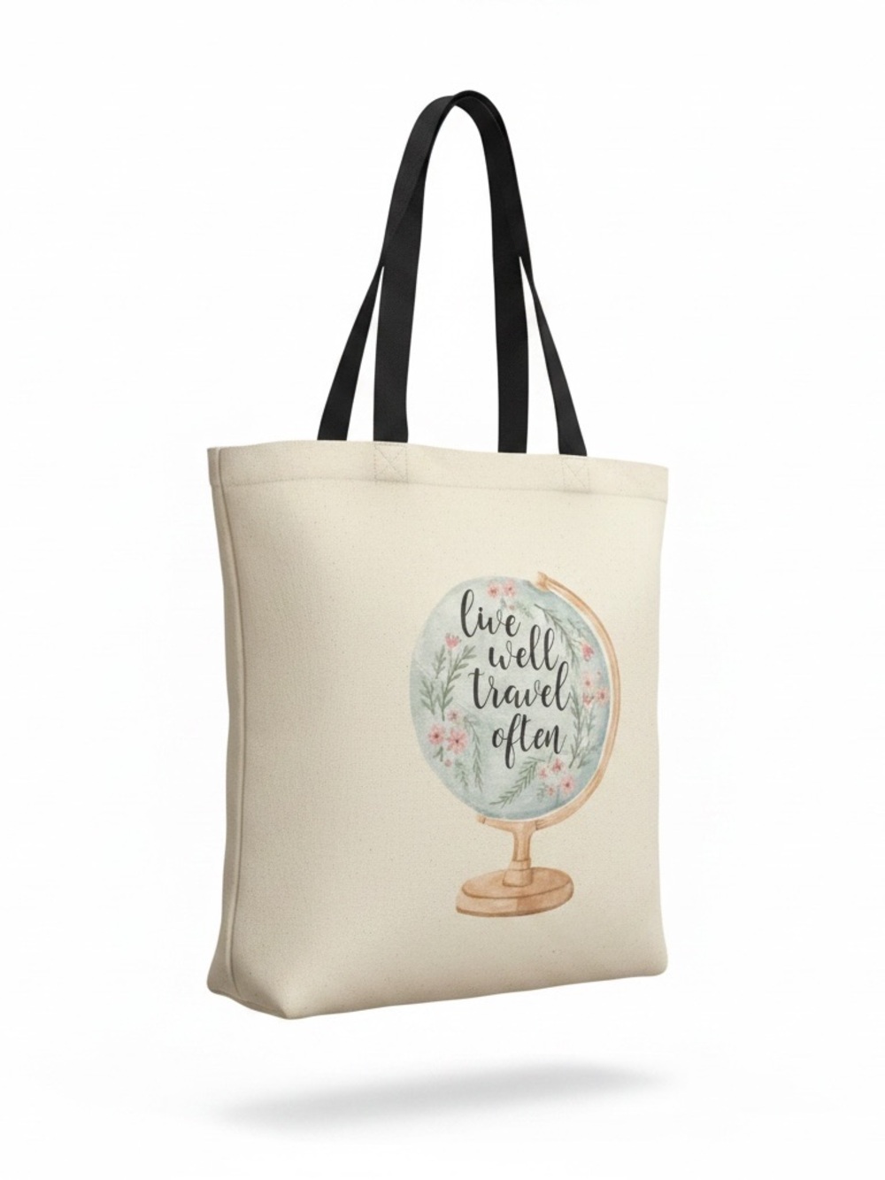 Tote Canvas Live Well Travel Often - Cream with Black Straps NWT